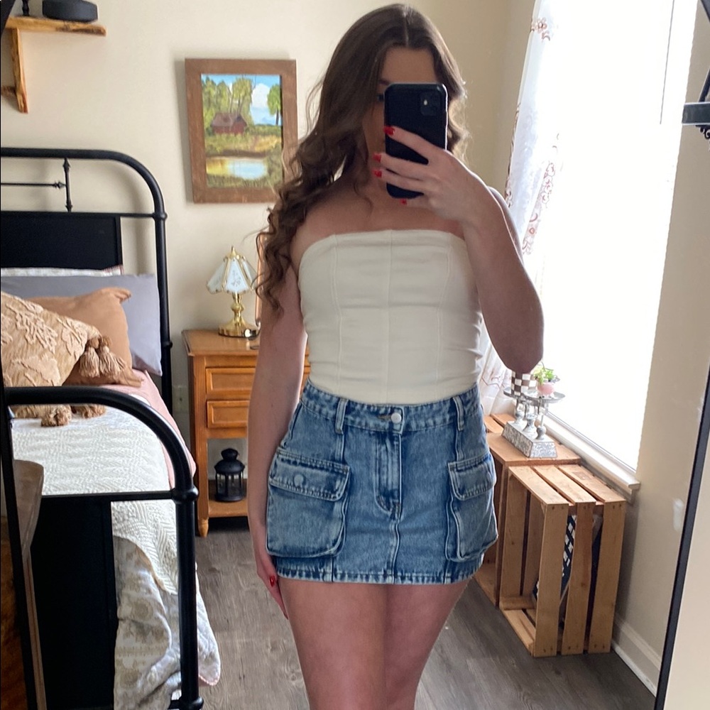 Hudson Gray Denim Blue Jean Utility High Waisted Mini Skirt — Women’s S
